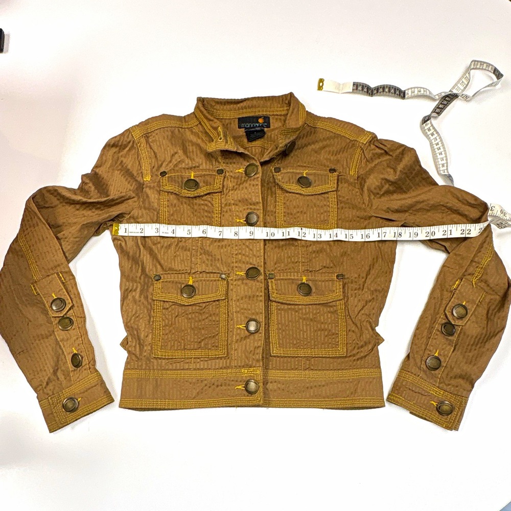 Mandarine Brown Utility Jacket Size 9 Cropped Y2K Military Safari Button Pocket
